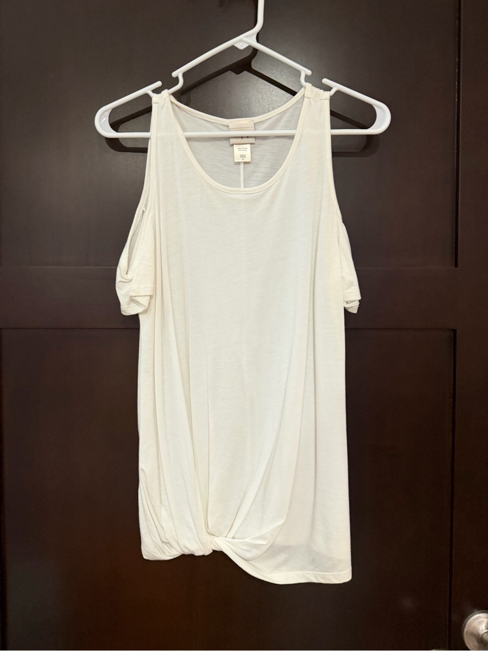 Maurices Cream Cold-Shoulder Twist-Hem Tank